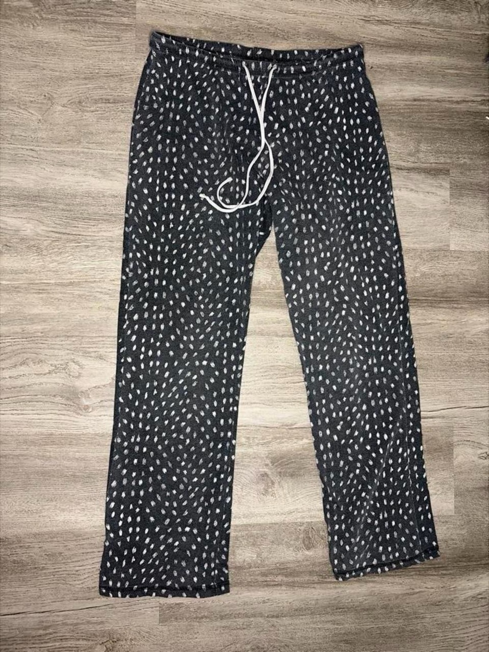 Black Patterned Drawstring Pants